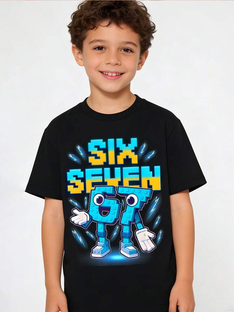 Six Seven Italian Brainrot Shirts Six Seven Brainrot Italian Funny 67 Kids Gaming Meme T-Shirt. - 黑色 - 查看 1