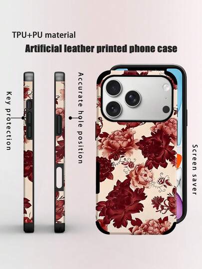 כיסוי טלפון אחד עם דוגמת פרחי פורצלן סיניים, נישה אופנתית צבעונית עם אלמנטים מינימליסטיים וכיסוי עור רך תואם ל-Apple/Galaxy S24 Ultra, 17 Pro Max/16 Pro Max/12 Pro/13/14 Plus/15 Pro Max/16 Pro Max/11/13 Pro