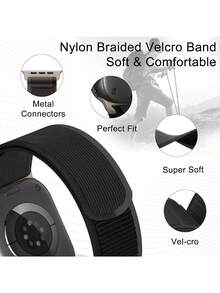 4条装，兼容表带，尺寸涵盖38mm、40mm、41mm、42mm、44mm、45mm、46mm和49mm。运动休闲风格，柔软透气的尼龙材质，采用魔术贴设计。兼容 Ultra/11/10/9/8/7/6/5/4/3/SE系列男女款表带。佩戴舒适便捷。 - 多色1 - 查看 2