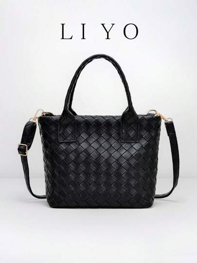 极简风格女士水桶包，编织纹理手提包，纯色百搭单肩包