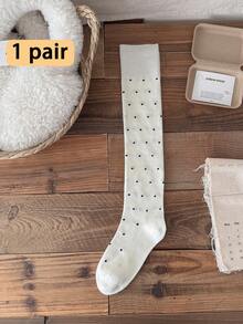 1/4 双装女士小腿袜，波点学院风修身长筒袜，百搭裙装 - 彩色 - 查看 15