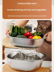 2 Pc Multifunctional Household Rice And Vegetable Drainage Basket, And Basin+Drain Basin, Used For Fruit And Vegetable Storage, Multifunctional Travel Filter, Travel Filter Basket, Travel Filter Screen, Rice Washing Filter, Restaurant Drainage Basket. - Multicolor - View 8
