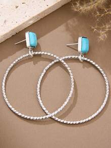 MONLOTTI Western Large Circle Turquoise Alloy Earrings, Retro Bohemian Style Pendant Earrings, Suitable For Women With Denim To Wear On Any Occasion, Ladies' Gift - Multicolor - View 3