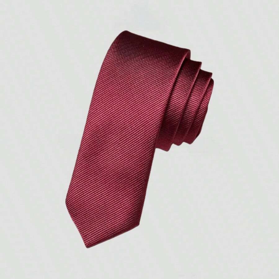 1pc Men's Burgundy Slim Necktie, Quality Fashion Tie For Wedding Party - Burgundy - View 1