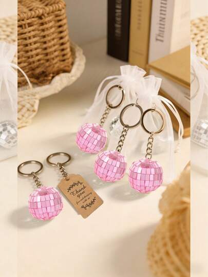 Bộ 6 móc khóa hình quả cầu disco màu hồng kèm túi lụa và thẻ cảm ơn, đồ trang trí quả cầu gương lấp lánh dễ thương, phù hợp cho phụ nữ và bé gái, mặt dây chuyền móc khóa lấp lánh thời trang, tuyệt vời cho quà tặng sinh nhật, quà tặng phù dâu, quà tặng ngày lễ, quà nhỏ cho bạn bè, gia đình và bạn học, phụ kiện móc khóa dễ thương nhẹ và bền.