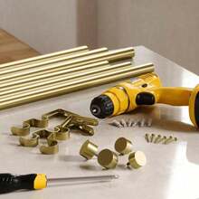 Juego de barras de cortina dobles Cappa para cortinas de ventanas, se extiende de 66 a 120 pulgadas e incluye 2 barras de cortina ajustables, acabados, soportes y accesorios a juego, latón - Dorado - Ver 6