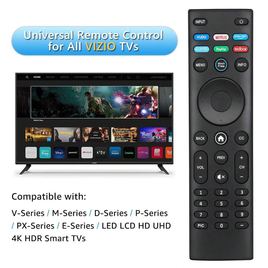 1 chiếc điều khiển từ xa thay thế đa năng tương thích với TV thông minh VIZIO XRT140 - màu đen - Xem 1