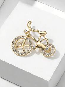 1 chiếc ghim cài áo bằng hợp kim hình xe đạp, kiểu dáng cổ điển thanh lịch, sáng bóng, đính hoa, thích hợp cho nữ giới, hoàn hảo cho các bữa tiệc và dịp lễ, món quà lý tưởng cho ngày Valentine. - Vàng - Xem 3