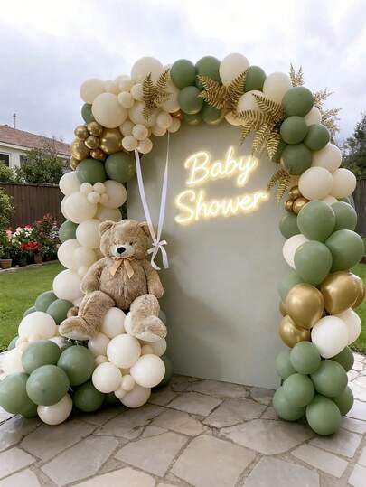 115pcs, Sage Green Gold Balloon Arch Kit, Sage Green Sand White Beige Metallic Gold Balloons Garland Kit For Baby Shower Bridal Shower Birthday Wedding Jungle Safari Party Decor