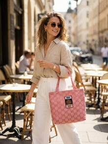 Gucci 1 chiếc túi tote dung tích lớn, túi đựng đồ di động, có màu hồng và xám, túi đựng mỹ phẩm kiểu dáng tối giản unisex. - Hồng - Xem 9