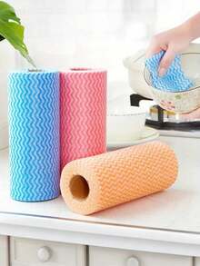 1Roll (50pcs) Reusable Disposable Kitchen Cleaning Cloth, Bathroom Cleaning Cloth, Tearable Cleaning Cloth, Disposable Kitchen And Bathroom Cleaning Towels, Polyester Non-Woven Fabric, Multi-Purpose Square Wet Wipes - Convenient And Effective Utensil And Surface Cleaning Cloth, Stove Cleaning Cloth, Suitable For Home, Kitchen, Dining Room, Bathroom, Room, Car Detail Cleaning, Cleaning Supplies, Cleaning Tools - Striped Cleaning Cloth - View 3