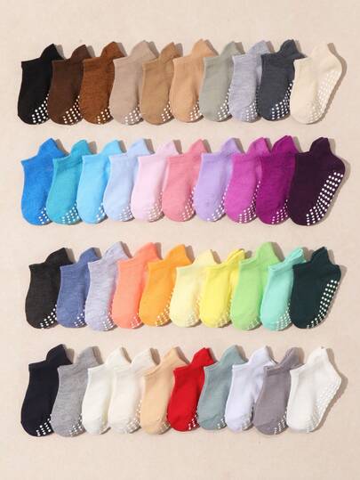 10 Pairs Baby Assorted Rainbow Color Daily Casual Anti-Slip Socks, Comfortable Breathable Moisture-Wicking Short Socks, Soft Fabric, Minimalist Versatile, Suitable For Infant Walking, Casual Daily Wear