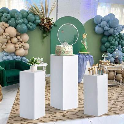 3pcs Metal Pedestal Stand For Home Decor, White Decoration Stand For Birthday, Display Pillars For Wedding Ceremony, Christmas, Halloween