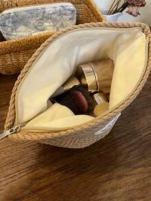 Women's Personalized Wheat Ear Pattern Woven Handbags, Elegant And Simple Design Travel Toiletry Bags, Large-Capacity Cosmetic Storage Bags With Zippers, Portable Storage Bags For Everyday Use, And Stylish And Creative Gifts-Essential For Travel. - Multicolor - View 10
