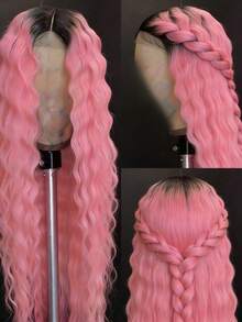 Ombre Light Pink With Dark Roots 13x4x1 HD Transparent Deep Wave Lace Front Wigs Human Hair Pre Plucked With Baby Hair T Part Human Hair Wigs For Women Ombre Baby Pink 250 Density Deep Curly Glueless Wigs Human Hair - Tóc chân tóc và kiểu ombre - Xem 1