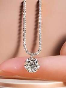 1pc Classic French Versatile Fashion Titanium Steel Non-Fading Starry Sky Necklace With Moissanite Diamond Pendant, Delicate Luxury High-End 2026 Birthday Gift - Multicolor - View 7