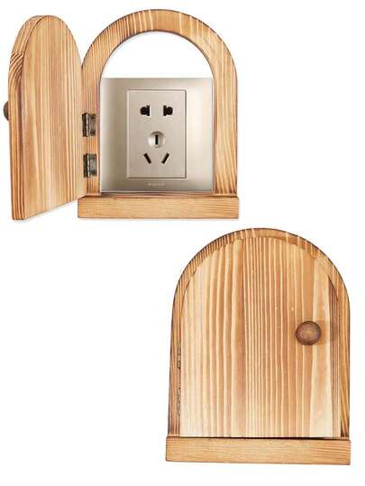 Cubierta de puerta y enchufe de madera, 16.2x12.4cm, cubierta de interruptor de luz, cubierta de enchufe a prueba de descarga eléctrica, cubierta de enchufe autoadhesiva. Adecuado para protección de interruptores en dormitorios, cocinas, baños, etc., color marrón.