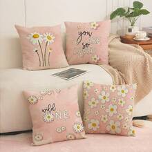 4 fundas de almohada de poliéster, fundas de almohada de poliéster con estampado floral de margaritas rosas, decoración de habitación, decoración de dormitorio, fundas de sofá y silla, 17.7*17.7 pulgadas/45X45cm, sin relleno de almohada - Multicolor - Ver 9
