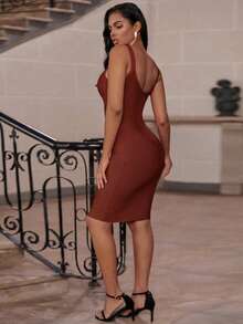 Women's Brown Mini Bandage Dress - Brown - View 4