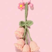 1pc Handmade Crochet Bell Orchid Flower String Keychain Bag Decorative Clasp, Fashion Girl's Backpack Pendant Lovely Flower Backpack/Schoolbag/Purse Pendant, School Supplies Teacher Gifts Back To School Supplies Teacher Accessories Back To School Supplies Gifts For Teachers Crocheted Flower Trinket Gift For Women In Summer - 彩色 - 查看 3