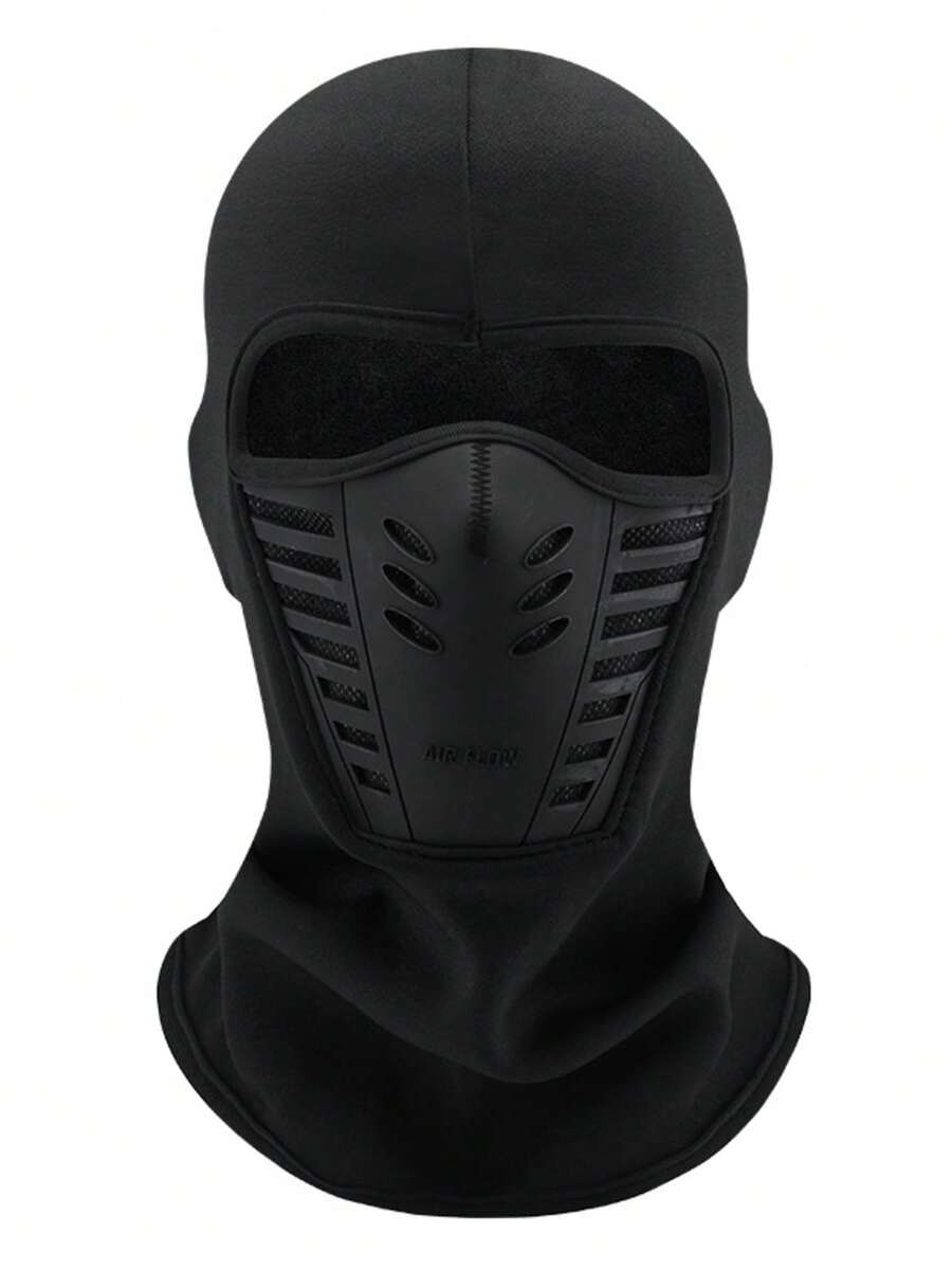 1 pieza Pasamontañas para motocicleta/bicicleta para hombres, máscara facial a prueba de viento y polvo, transpirable y cálida, para invierno, verano, playa, vacaciones - negro azabache - Ver 1