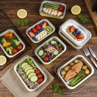 5/10pcs, 580ml Thickened Gold Aluminum Foil Baking Tray, Disposable Food Container, Takeout Box, Suitable For Oven & Air Fryer