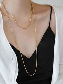 1条18K镀金不锈钢长款双层120厘米蛇骨链项链 - 纏繞項鍊 - 查看 1