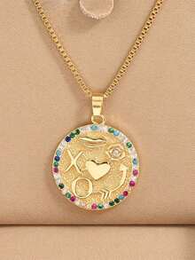 1件复古金色心形XO圆形吊坠项链，优雅珠宝，女士礼物，适合约会、送礼和日常佩戴（OPP袋包装） - 金色 - 查看 1