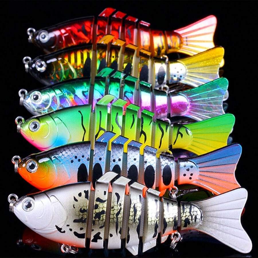 1个逼真多节式钓鱼饵 - 3.94英寸/10厘米，ABS材质沉水分节式路亚，带三叉钩 - 适用于淡水和海水垂钓