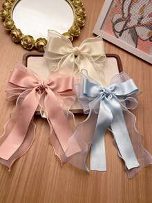 1-4pcs Girls Bowknot Hair Clips, Decorative Long Ribbon Princess Hair Accessories For Girls - Multicolor - View 12