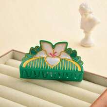 1pc Retro Green Acrylic Flower Claw Clip, Sweet Lily Hair Clip, Hair Accessory For Women Hair Clips Hair Jaw Clip Hair Clamps Hair Clutch Hair Catcher Clip Fall Winter Hair Accessories For Women For Vacation Outfits Woman Summer - 綠色 - 查看 8