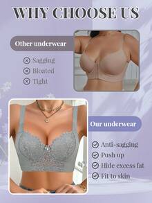 Grey Sexy Lace Supportive Wireless Bra, Comfortable Lift-Up Bra For Women - Grey - View 11