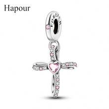 925 Sterling Silver Cross Pendant With Pink Cubic Zirconia, Suitable For Women's DIY Jewelry Making - Silver - View 1