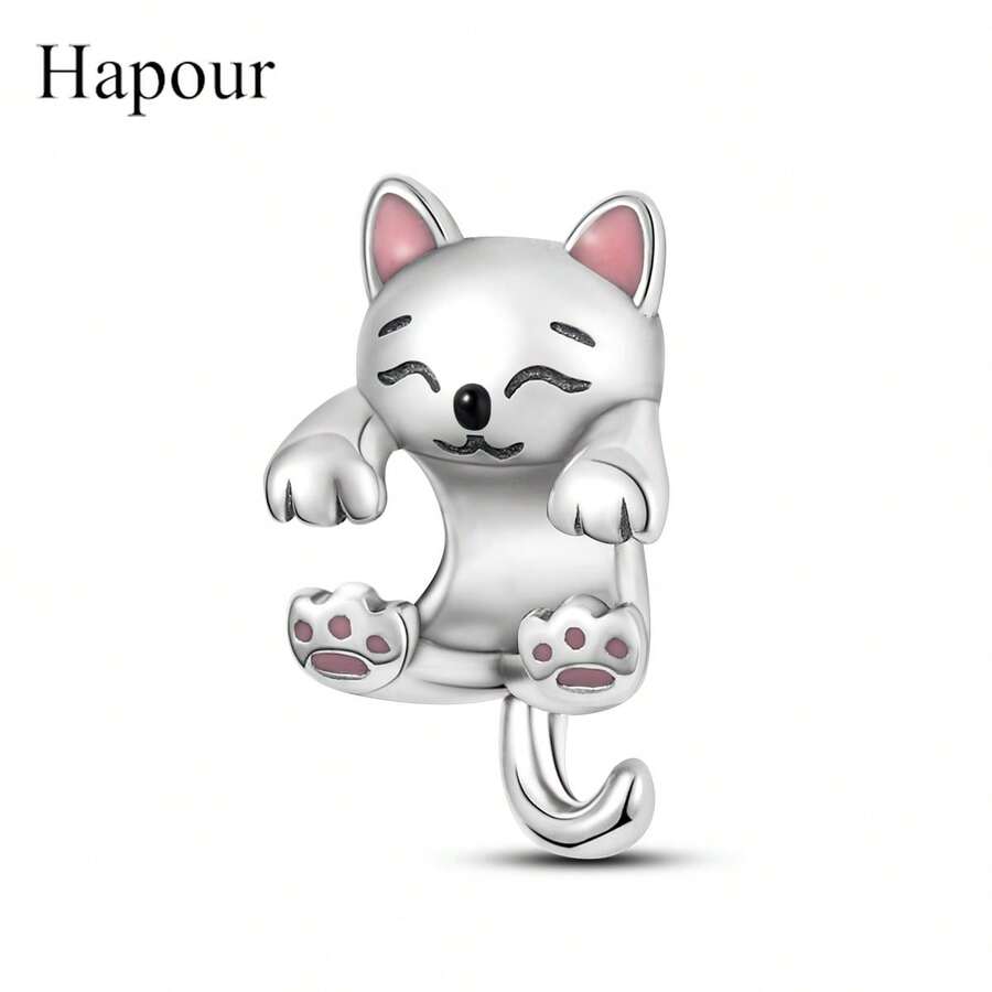 Cartoon Cat Pure Silver DIY Beads, Suitable For DIY Necklace And Bracelet - Silver - View 1