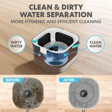 360° Square Spin Mop And Bucket System – Dual Compartment, Separate Clean & Dirty Water – 3 High-Absorbent Microfiber Washable Heads – All Types Floor Cleaning - A - View 5