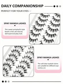 10 Pairs Manga Fairy Style Spiky Anime Lashes Natural Novice Makeup For Daily Dating Bride Clear Band False Eyelashes Comfortable To Wear Upper Lash Realistic Eyelash Full Strip Lashes Lasting Volume Popular Makeup Beauty Strip Lashes, Lashes, Eyelashes, Fake Lashes - 黑色 29 - 查看 11