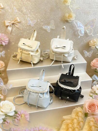 This New 1pc Bow-Tie Backpack Features Lace Trim, A Casual Yet Stylish Design, A Drawstring Closure, And Adjustable Shoulder Straps. Perfect For Everyday Outings And Shopping Trips, It Easily Holds Your Essentials. A Versatile Piece And A Fashion Favorite, It Suits Various Styles And Occasions With Exceptional Versatility.