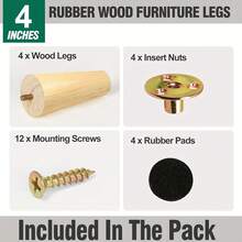 4Pcs Wooden Furniture Legs, Mid-Century Modern Style Replacement Furniture Feet For Sofa, Armchair, Cabinet, TV Stand, With Hanger Bolts, Mounting Plates & Screws, Sturdy Wood Furniture Legs Ideal For Furniture Repair & DIY Projects - Màu gỗ tự nhiên - Xem 6