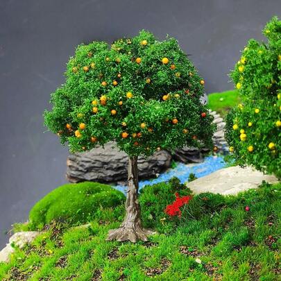 1pc Realistic Model Fruit Trees, Plastic Mini Farm House Decor, Includes Orange And Red Fruit Trees, Suitable For Displaying Garden And Train Scenes In Home, Office Or Outdoor Models, Garden Decoration