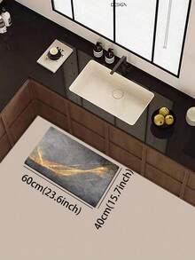 1pc Silica Gel Kitchen Mat, Luxury Gold Veined Pattern With Distressed Gray Base, Flowing Gold Lines And Scattered Sparkles Presenting A Dynamic Modern Art Aesthetic, Surface Fabric Material, Middle Sponge Absorbent Material, Bottom Rubber Material Anti-Dirty Waterproof Kitchen Rug And Carpet - Multicolor - View 15