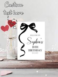 Custom Greeting Card (Includes Envelope), Personalized Black Bow Ribbon Design Greeting Card, Personalized Blessing Card With Customizable Name And Date, Party Theme Invitation, Suitable For Commemorative Celebration Occasions, Minimalist Elegant Style Invitation Card, Suitable For Halloween, Christmas, Valentine's Day, Birthday, Wedding, Baby Shower Party Invitations - Multicolor - View 4