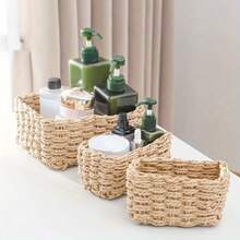 3 chiếc giỏ đựng đồ đan tay, làm từ cỏ biển và mây, kiểu dáng hình học Bohemian, giúp sắp xếp đồ đạc trong nhà tắm, phòng ngủ, phòng khách, bàn trang điểm, mang đến không gian ven biển, món quà tuyệt vời dành cho phụ nữ vào dịp Giáng sinh hoặc sinh nhật. - Màu be - Xem 7