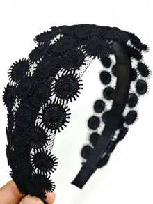1pc Black Lace Summer Elegant Floral Wide Headband, Beauty, Home, Hair Accessories - Black - View 25