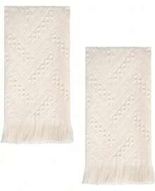 Luxury Decorative Hand Towels Bathroom: 2 Packs 14X30% Cotton Turkish Absorbent Soft Face Towel Set Boho Bathroom Decor Kitchen Hotel Spa Farmhouse Guest Tea (White, 14X30) - 01 Cream White - View 2