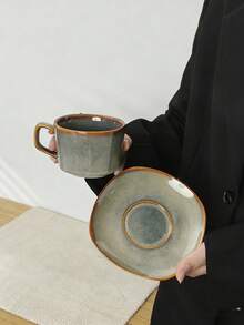 一套复古陶瓷手柄咖啡杯碟，210毫升，侘寂风格创意卡布奇诺咖啡杯碟套装，做旧工艺，釉面光滑，适合咖啡馆、办公室、餐厅、节日礼物、生日派对等场合。 - 彩色 - 查看 15