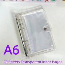 1个极简透明A5/A6计划本封面，6孔可替换内芯活页夹，PVC材质活页笔记本外壳，带按扣，适用于学校、会议、旅行和办公，情人节礼物，返校季礼物 - 彩色 - 查看 11