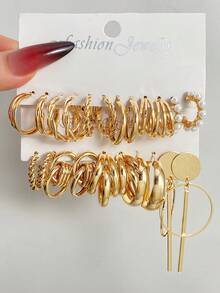 11 Pairs Metal Geometric Earrings Set For Women - Gold - View 7