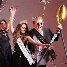 1 Set King And Queen Crown Costume, Unisex, Suitable For Wedding, Graduation, Birthday, Valentine's Day Party And Other Occasions - Gold - View 2