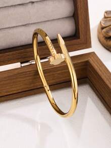 5pcs/Set New High-Quality Minimalist Elegant Luxury Bracelet, Women's Titanium Steel Material High-End Fashion Bracelet - Gold - View 8