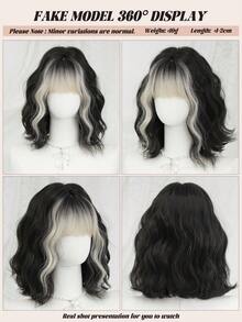 NAMM 14英寸灰银色短卷发假发，高密度150%，玫瑰网帽，高温丝滑合成纤维，适合日常佩戴、樱花庆典、派对、街头风、摄影等多种场合——女孩礼物假发配件 - 挑染白色 - 查看 6